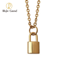 Hot selling stainless steel gold plated elegant chain lock pendant necklace